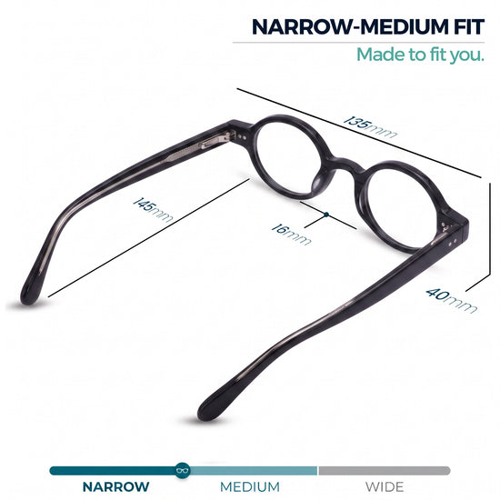 2SeeLife R-415P round blue light reading glasses, Shiny Black