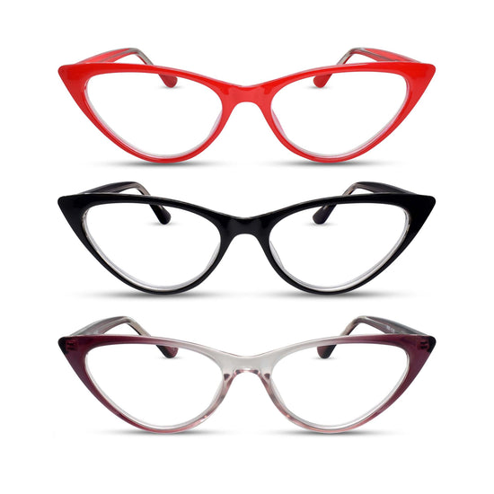 3-Pack Colorful Cat Eye Reading Glasses for Women | M-806
