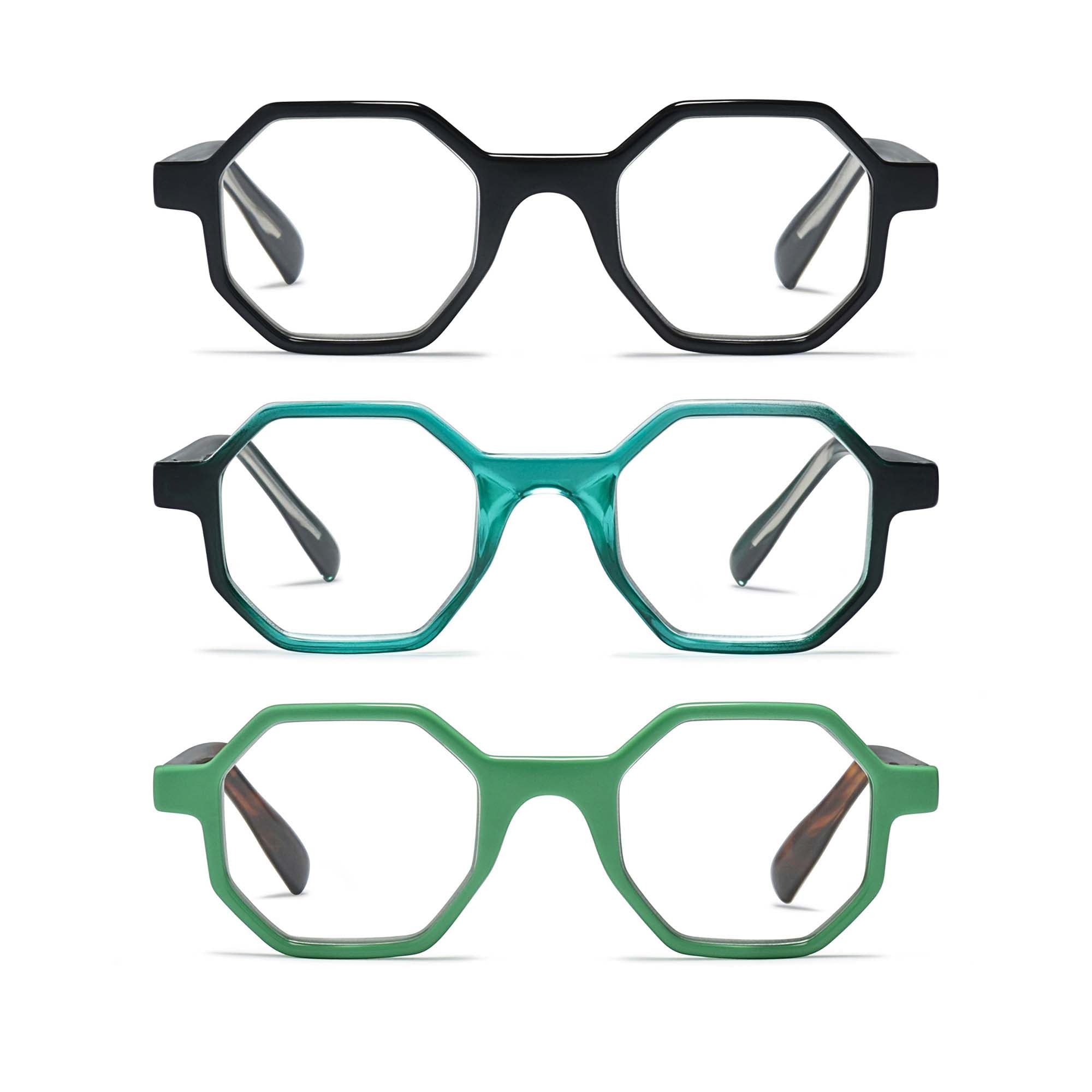 3-Pack Premium Oversized Hexagon TR-90 Reading Glasses for Men and Women | M-696
