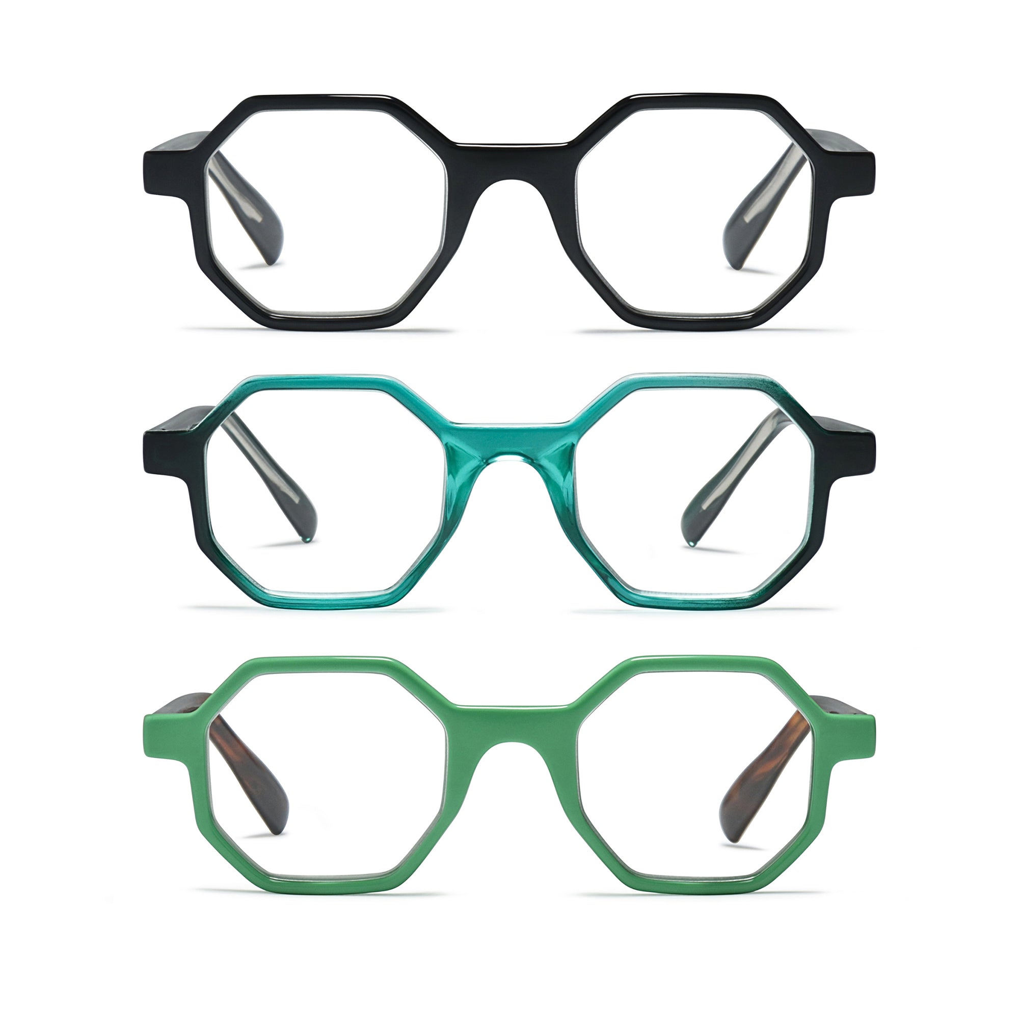 3-Pack Premium Oversized Hexagon TR-90 Reading Glasses for Men and Women | M-696