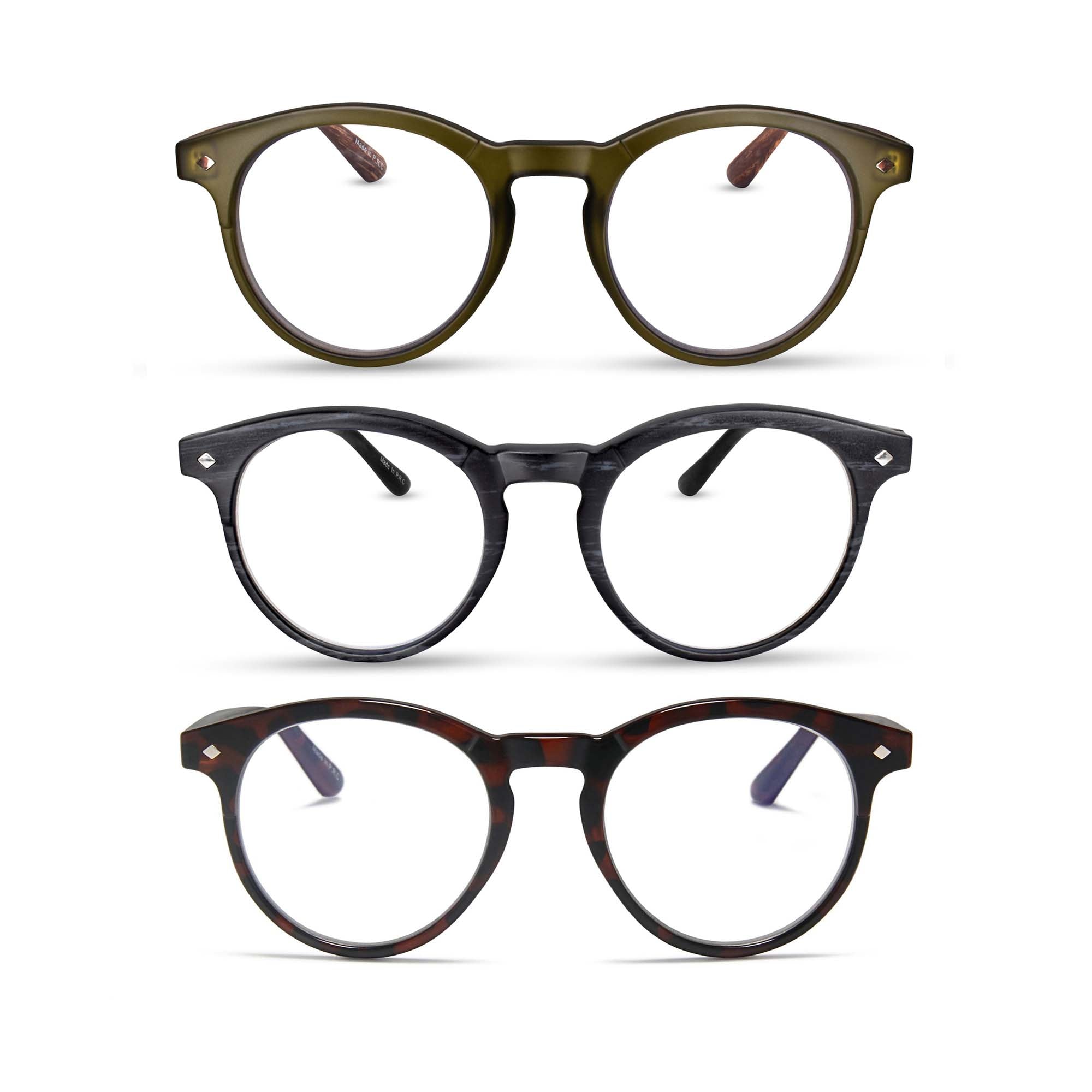 3-Pack Premium TR-90 Large Round Anti Blue-Light Reading Glasses Men & Women | M-729P