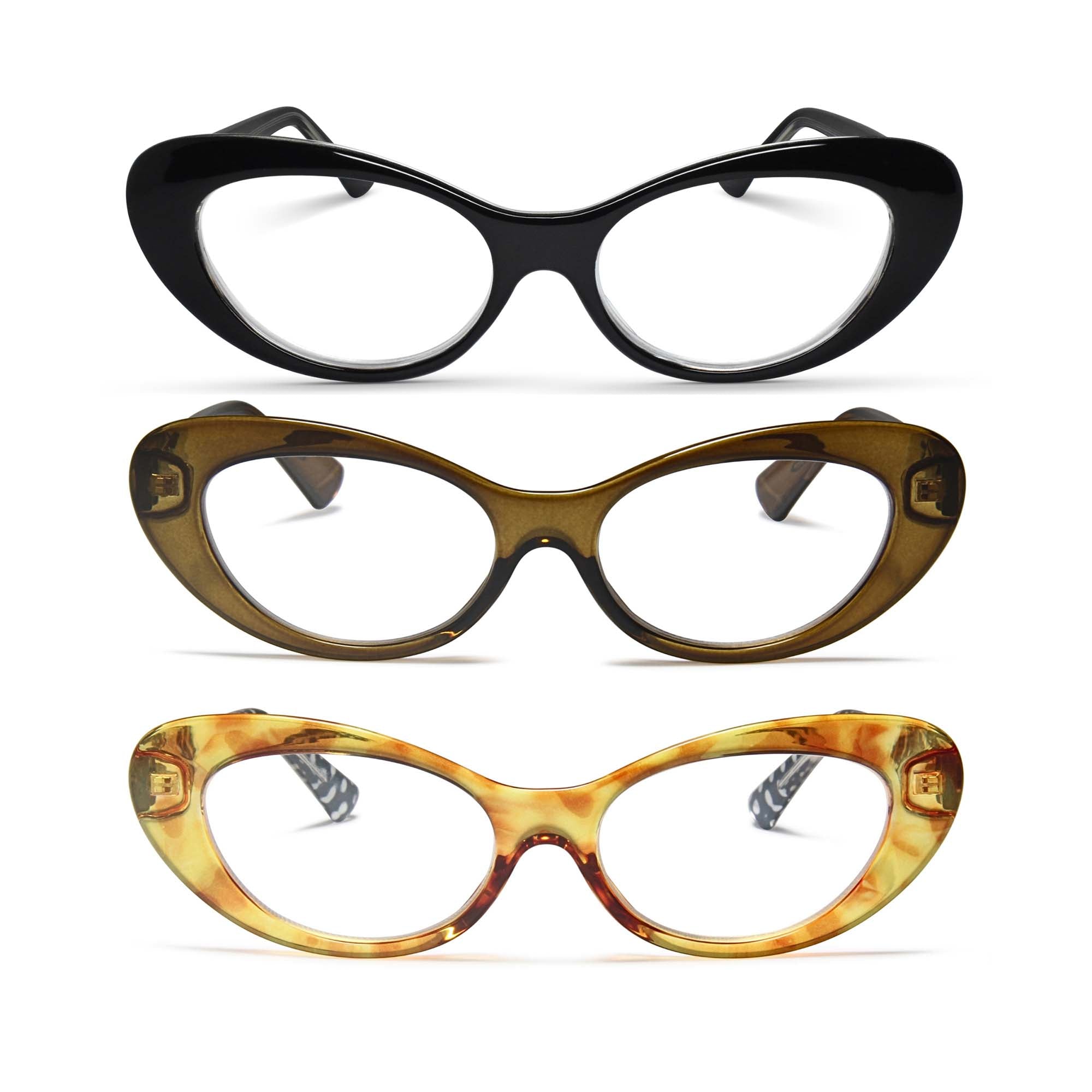 3-Pack Retro Oval Cat Eye Reading Glasses for Women | M-803