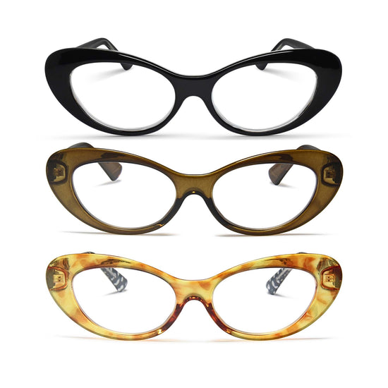 3-Pack Retro Oval Cat Eye Reading Glasses for Women | M-803
