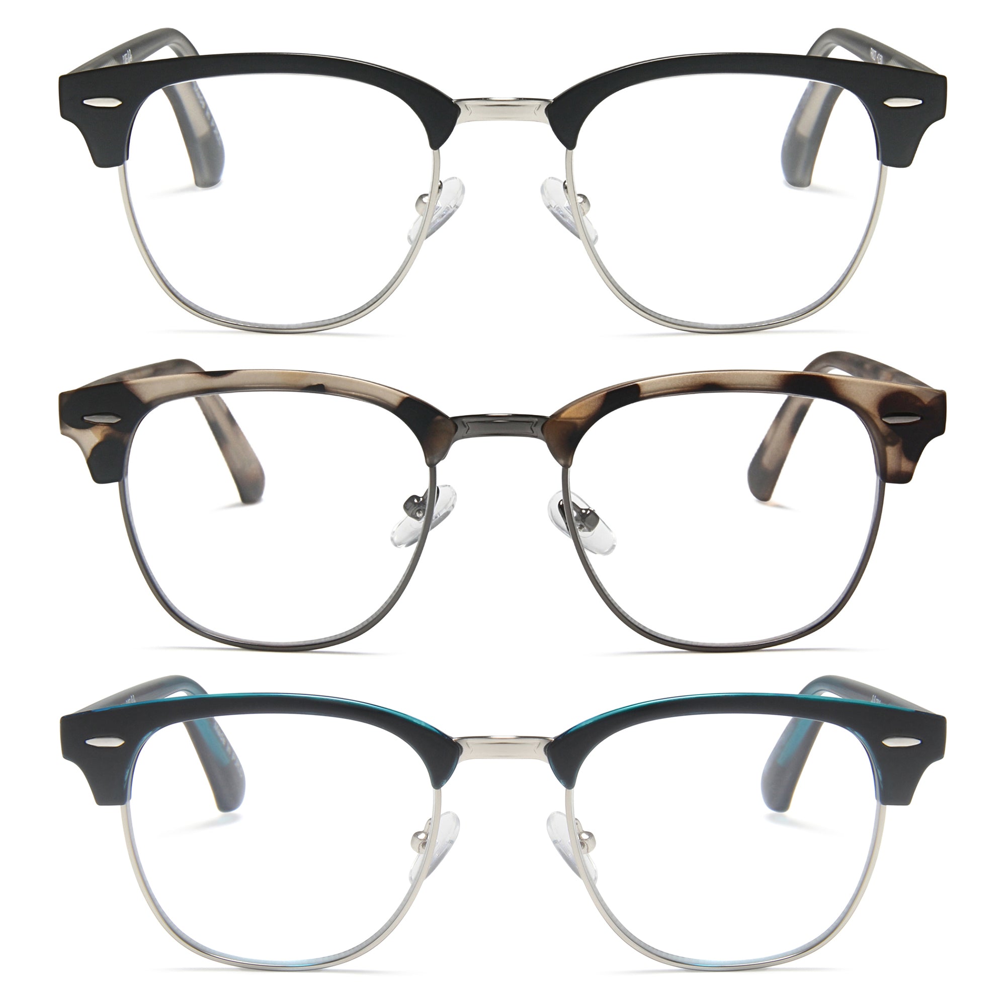 3-Pack Unisex Soft Square Wire Reading Glasses for Men & Women | M-827