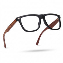 Premium TR-90 blue light blocking reading glasses for men in matte black & wood – front view | R-728P