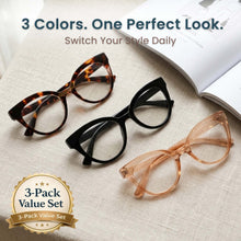 3-Pack Premium TR-90 Horn Rim Cat Eye Reading Glasses for Women | M-694