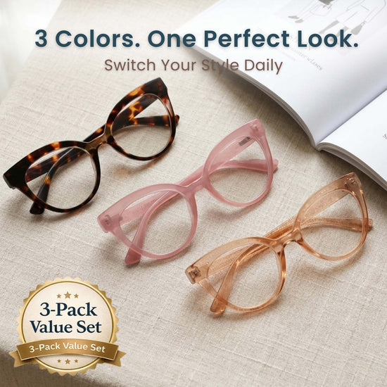 3-Pack Horn-Rim Cat Eye Reading Glasses for Women | M-694