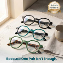 3-Pack Premium Oversized Hexagon TR-90 Reading Glasses for Men and Women | M-696