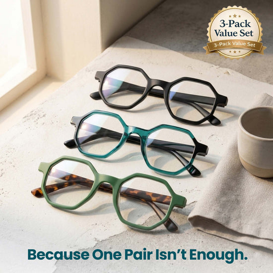 3-Pack Oversized Hexagon Reading Glasses | M-696