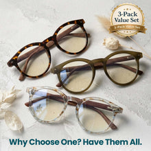 3-Pack Large Round Blue Light Reading Glasses | M-729P