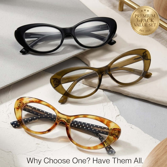 3-Pack Retro Oval Cat Eye Reading Glasses for Women | M-803