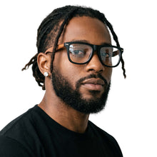 Matte black & wood blue light blocking reading glasses for men – angle view | R-728P