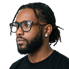 Matte black & wood TR-90 reading glasses for men – close-up detail | R-728P