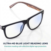 Matte black & wood blue light blocking reading glasses – side profile | R-728P