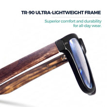 Matte black & wood TR-90 reading glasses for men – lens close-up | R-728P
