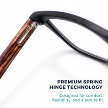 Matte black & wood blue light blocking reading glasses for men – worn view | R-728P