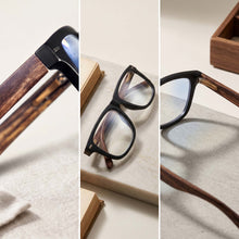 Matte black & wood TR-90 reading glasses – folded flat view | R-728P