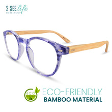 Eco-friendly purple Bamboo Round Frame Readers for Women