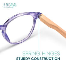 Purple Round Bamboo Frame Readers for Women with Sturdy Spring Hinges
