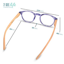 Round Purple Bamboo Frame Reading Glasses for Women Size