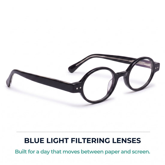 2SeeLife R-415P round blue light reading glasses, Shiny Black