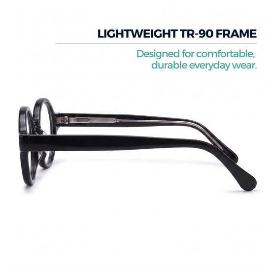2SeeLife R-415P round blue light reading glasses, Shiny Black