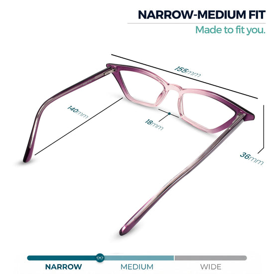 Clear purple cat eye reading glasses for women – product photo 4 | R-703