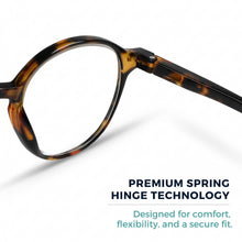 Tortoise retro round reading glasses – worn view | R-726