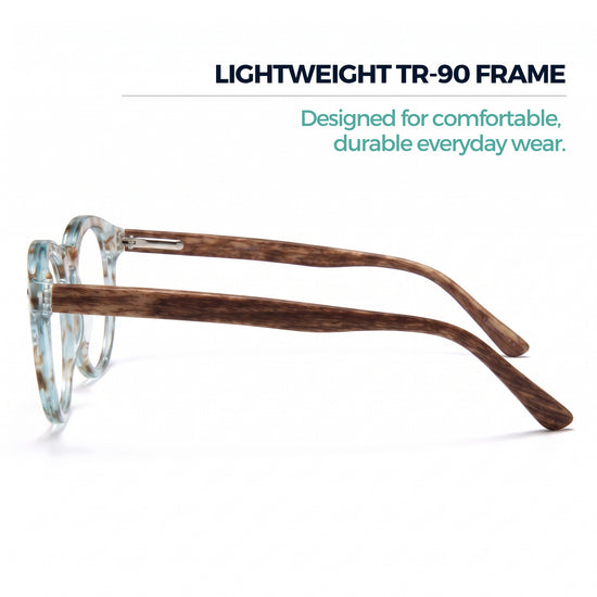 Aqua large round blue light reading glasses for men and women – product photo 6 | R-729P