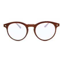 Large Round Anti Blue-Light Reading Glasses Men & Women | R-729P-Blue & Wood Brown