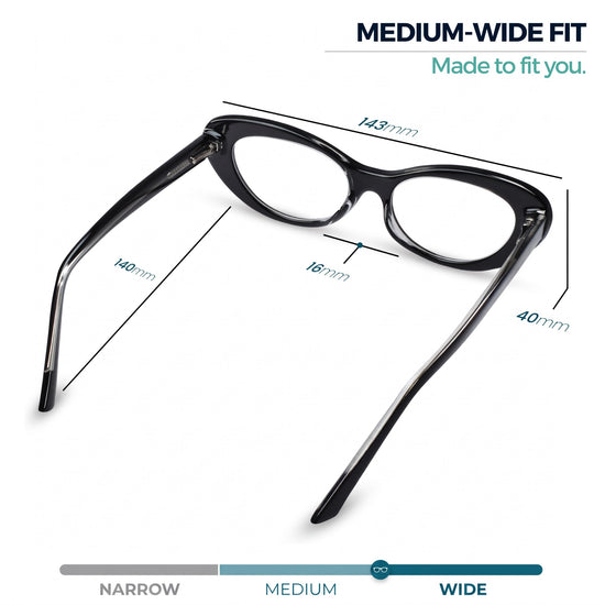 Black retro oval cat eye reading glasses for women – product photo 4 | R-803