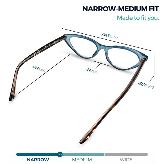 Turquoise colorful cat eye reading glasses for women – product photo 4 | R-806