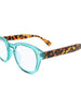 Blue light readers for women with a turquoise frame