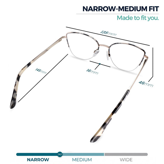 Beige tortoise metal cat eye reading glasses for women – product photo 4 | R-914