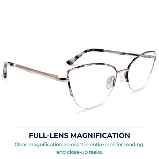 Beige tortoise metal cat eye reading glasses for women – product photo 5 | R-914