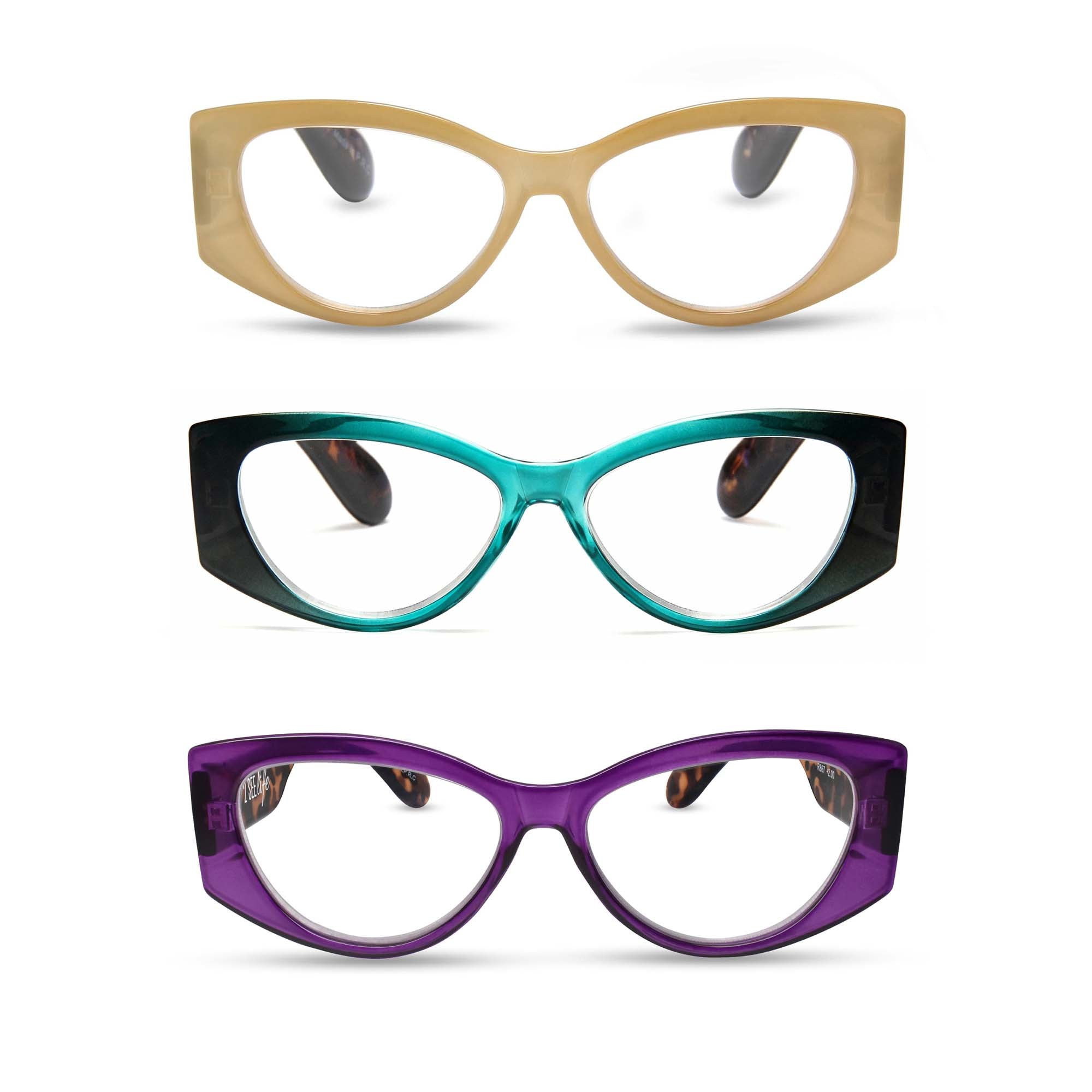 3-Pack Vogue Oversized Cat Eye Reading Glasses for Women | M-867