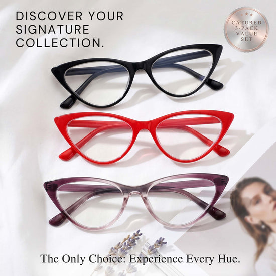 3-Pack Colorful Cat Eye Reading Glasses for Women | M-806