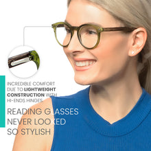 green reading glasses