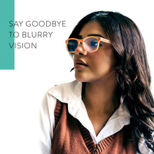 bright orange reading glasses