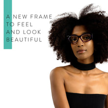 women wearing purlple reading glasses 